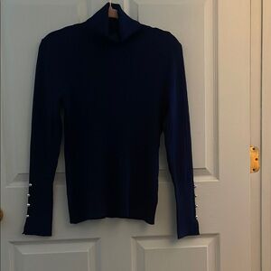 New York & Company Blue Cowl Turtleneck Sweater